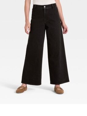 Universe Thread Sailor Wide Leg High-Rise Jeans in Black. Sz 16.